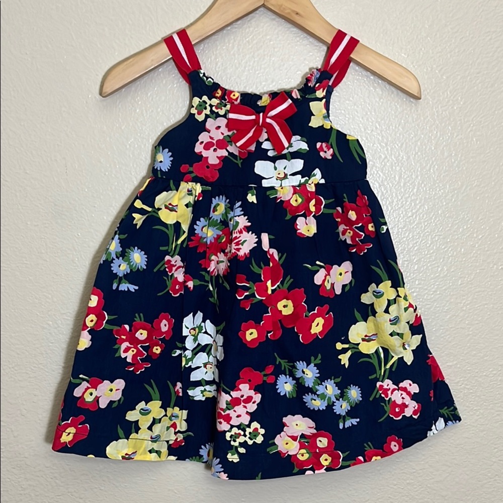 Janie and Jack Navy Floral Red Bow Summer Sleeveless Dress